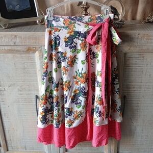 C) Vibrant Floral Midi Wrap Skirt with Pink Accents